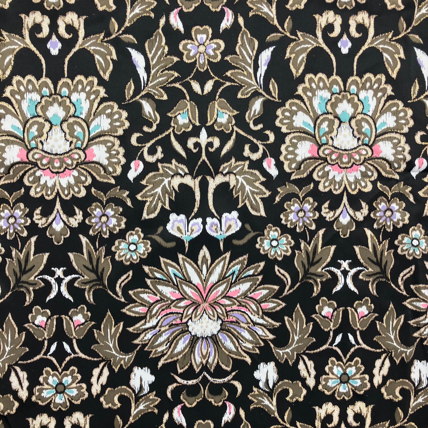 Lightweight Floral Satin With Metallic Detailig - 1 yard