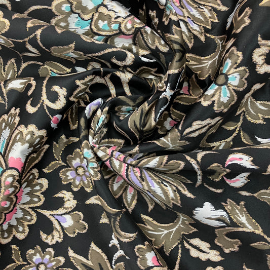 Lightweight Floral Satin With Metallic Detailig - 1 yard