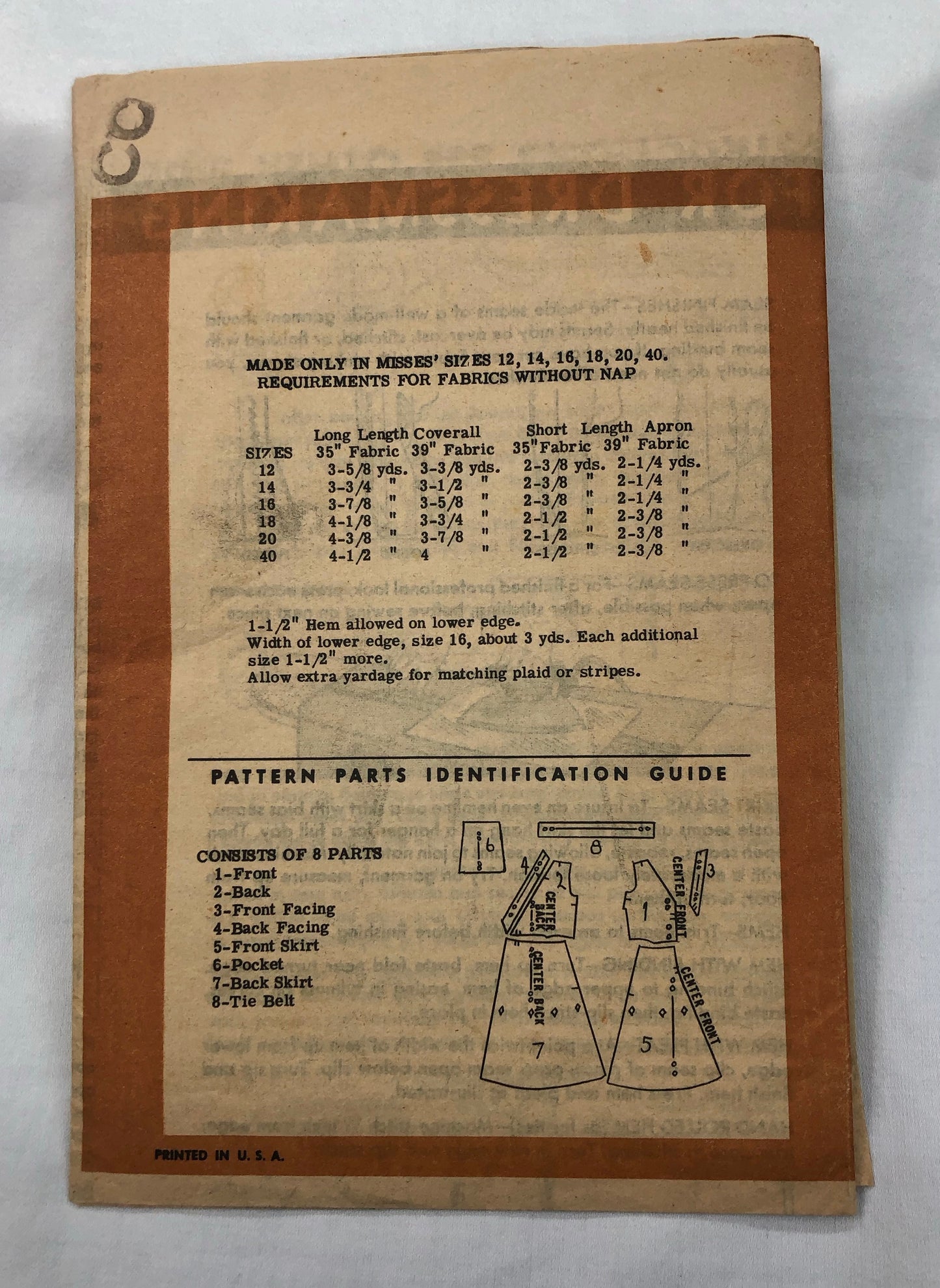 1950s-1960s Vintage Pattern - Wraparound dress or apron