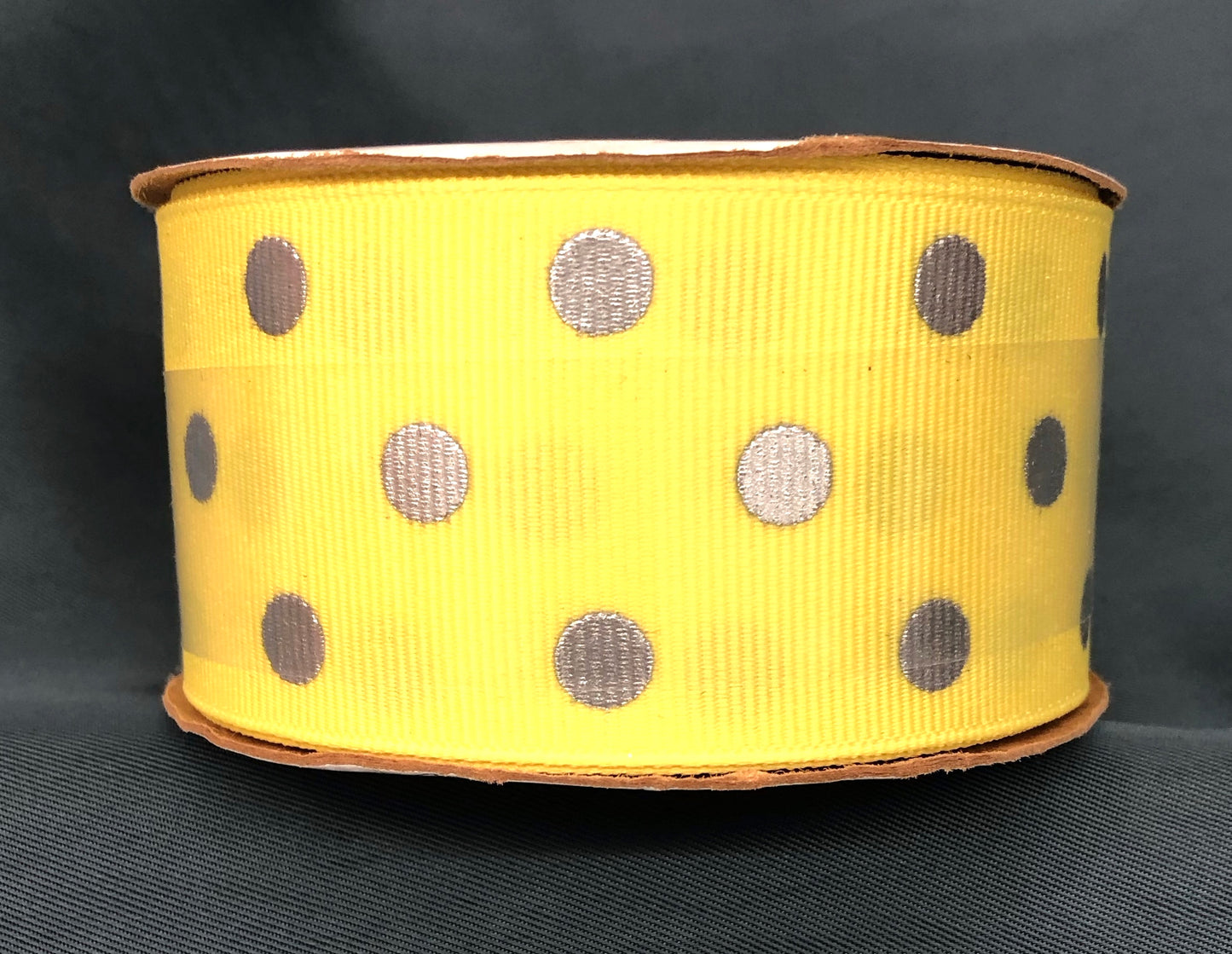 Yellow/Silver Polka Dot Grosgrain Ribbon