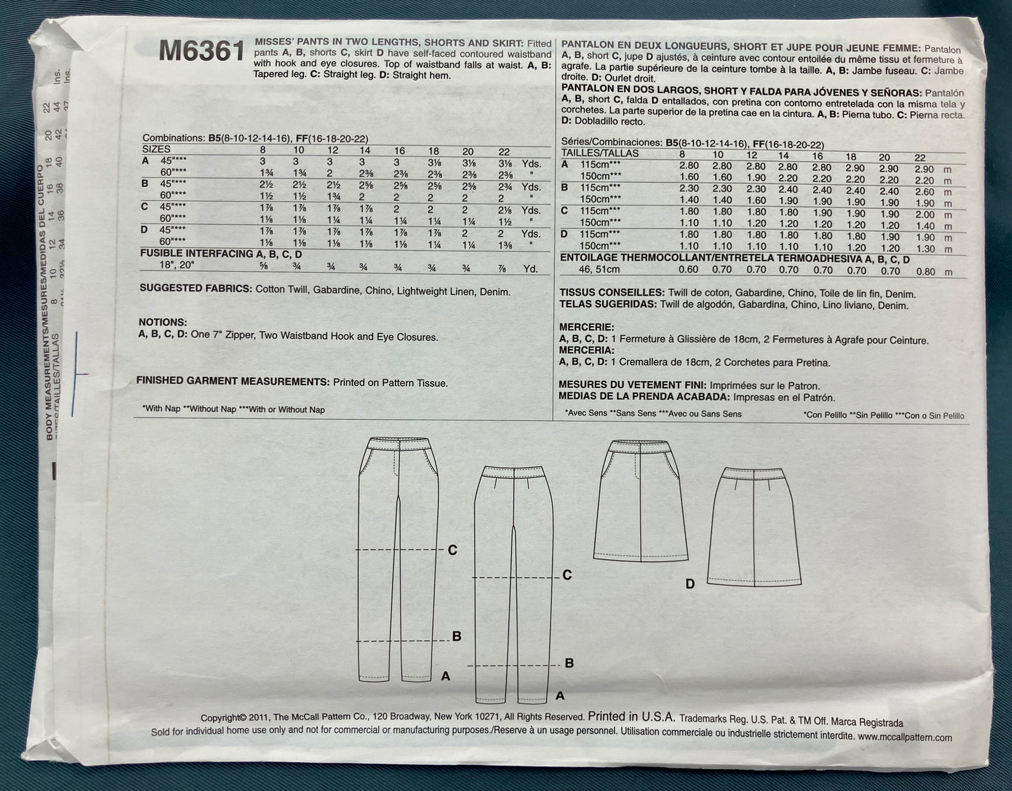 Pattern - Misses' Pants, Shorts, and Skirt - Sizes 8-16