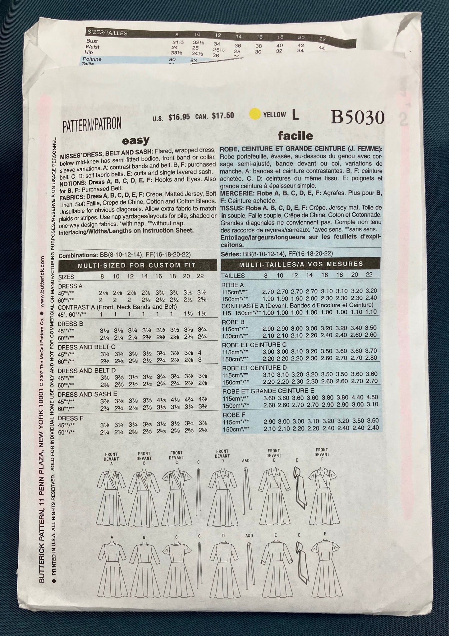 Pattern - Misses' Dress, Belt, and Sash - Sizes 81-4