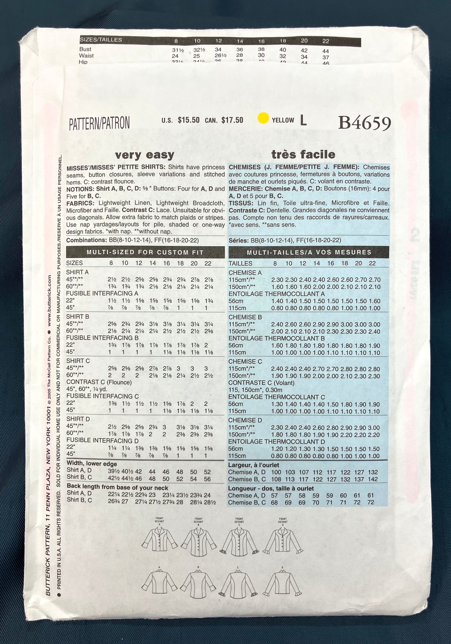 Pattern - Misses' and Misses' Petite Shirts - Sizes 8-14