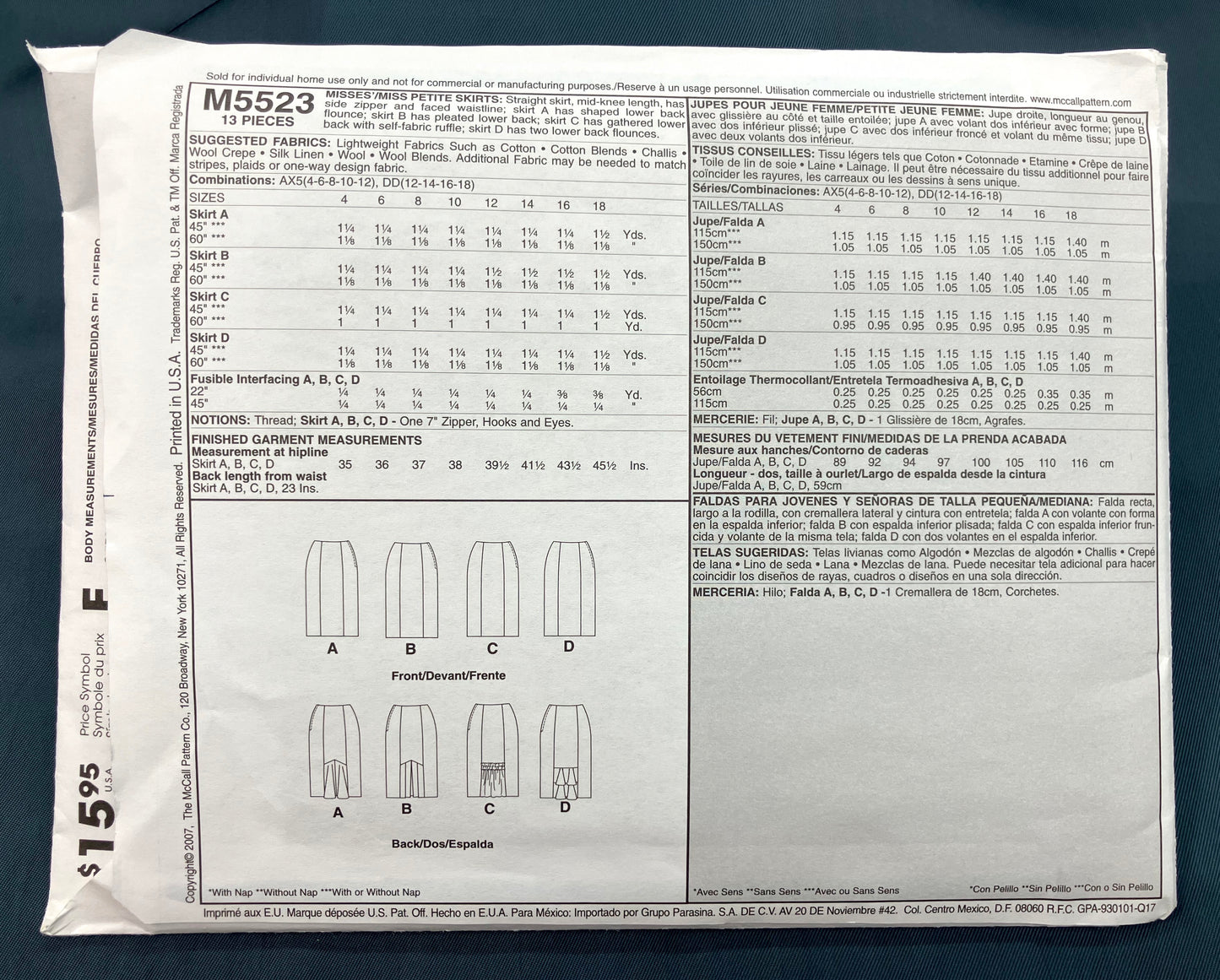 Pattern - Misses' and Misses' Petite Skirts - Sizes 12-18