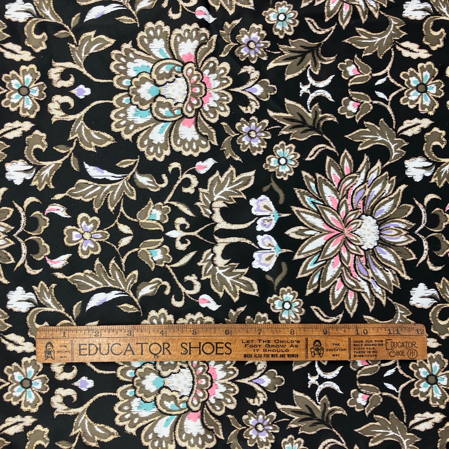 Lightweight Floral Satin With Metallic Detailig - 1 yard