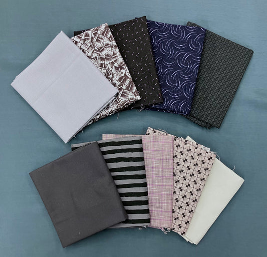 Quilting Bundle - Gray/Plum/Navy - 10 Fat Quarters