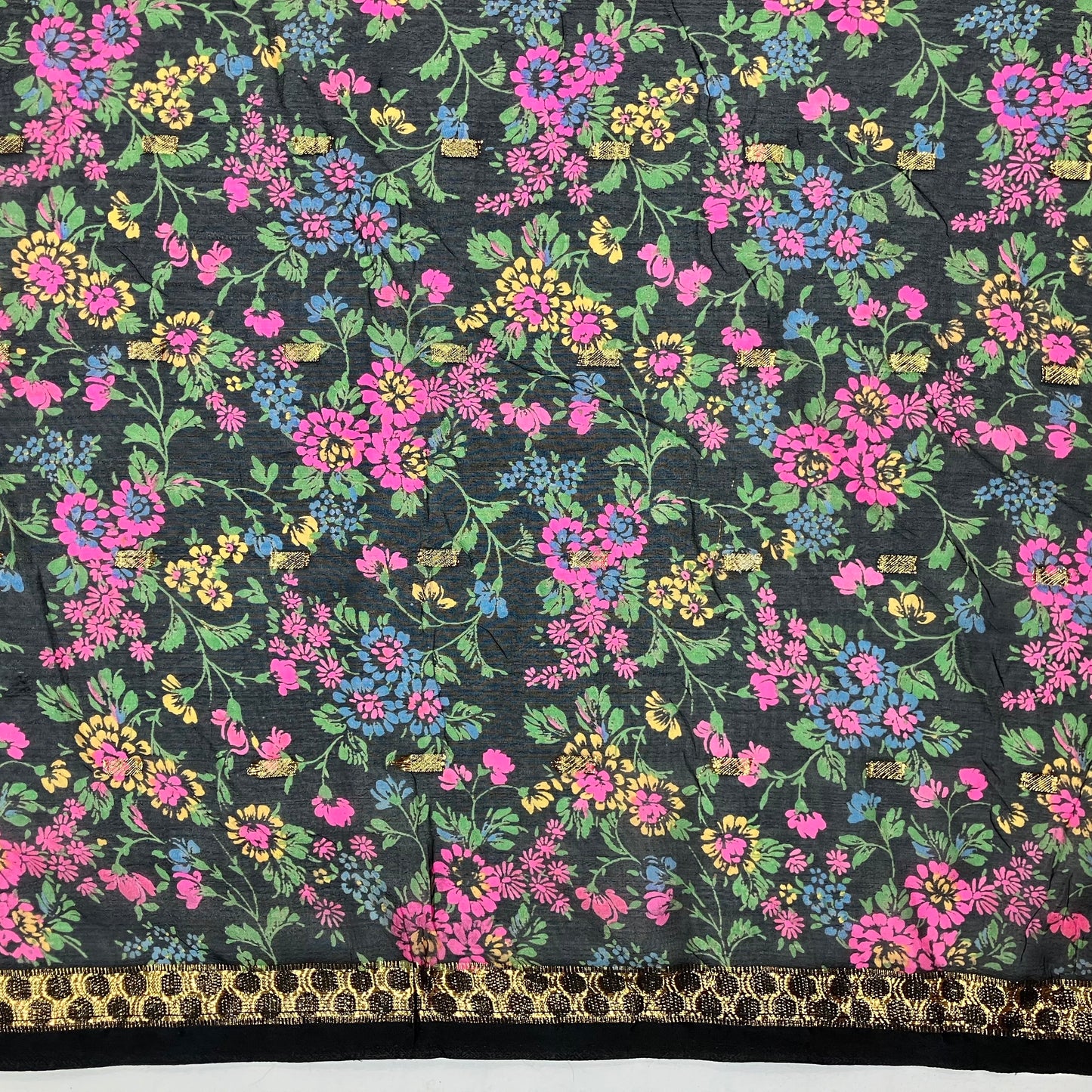 Multicolor Printed Sari Fabric - 5 1/3 yards