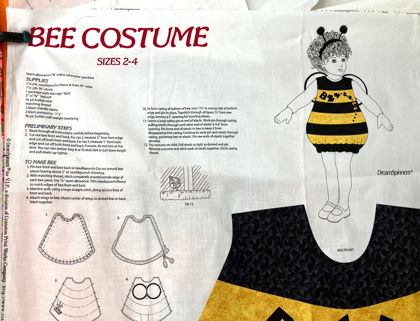 Buzz Buzz Bee Costume - Quilt Panel