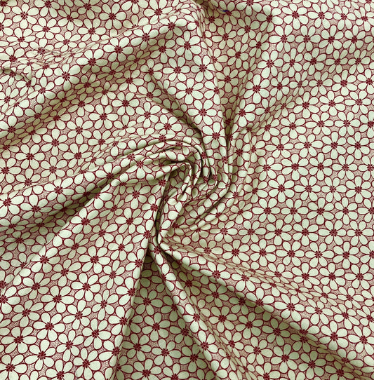 Cream and Red Floral Quilt-Weight Cotton - 3 yards