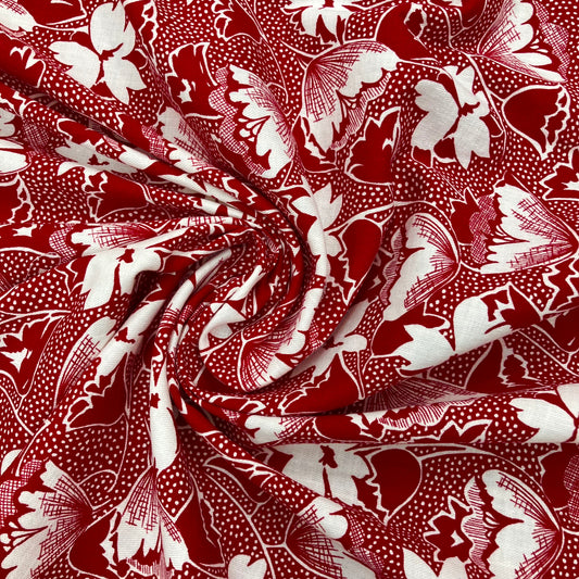 Linen-Like Vintage Red Print - 3 yards